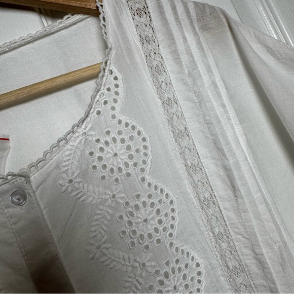 Sundance Art of Eyelet 100% Cotton Top XL Boho Prairie Coastal Lace Peplum NWOT - Picture 6 of 13